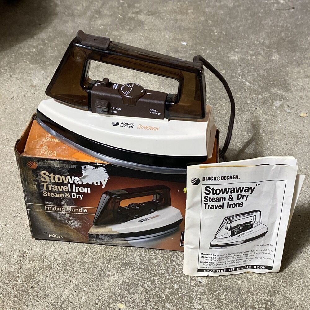Black & Decker Stowaway Travel Iron Steam Dry F46A Vintage Tested Folding Handle